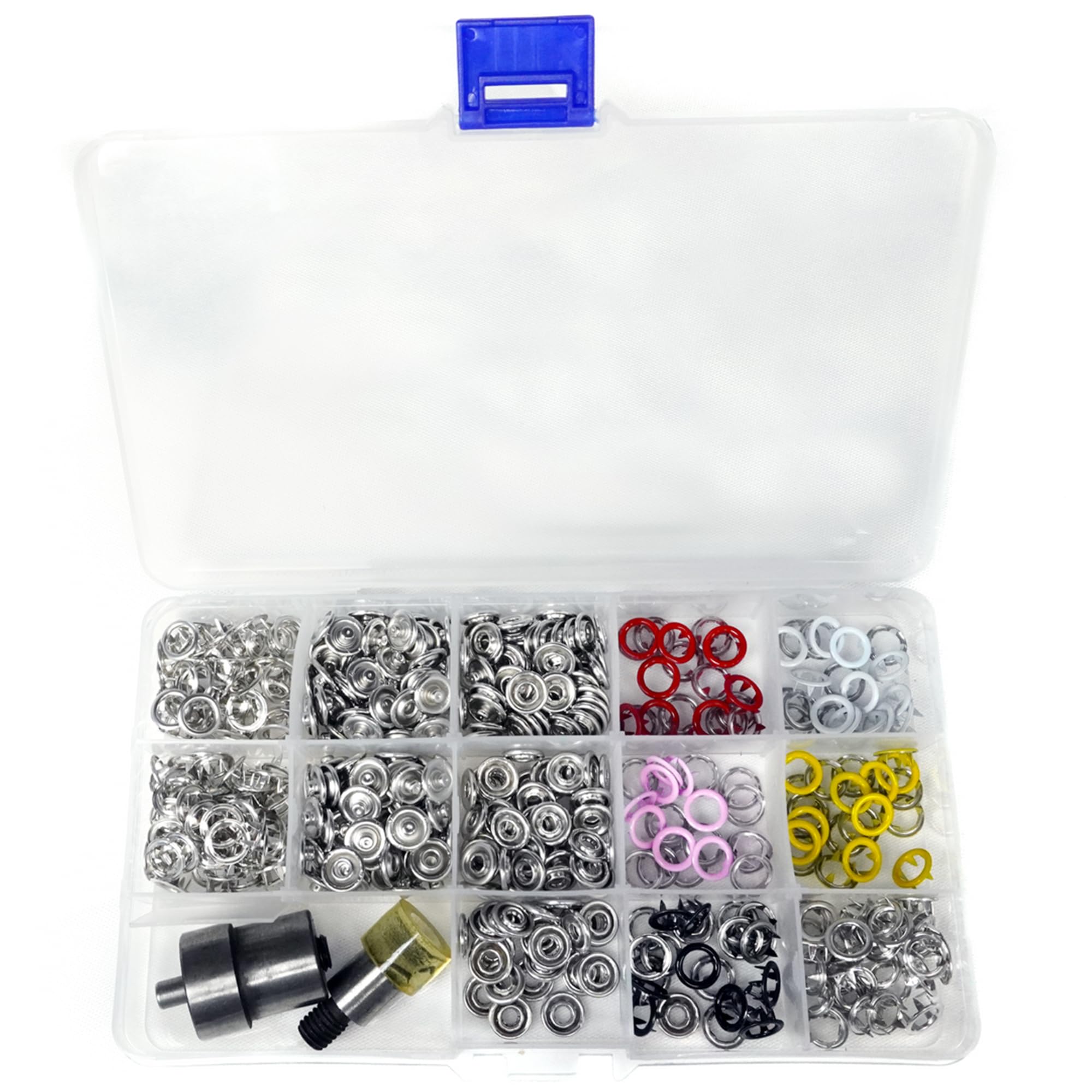 WedDecor 4 botones de presión de 9,5 mm, 120 botones de metal sin costura, juego de troqueles de fijación para reparación de ropa, artesanía en cuero, costura, chaquetas, camisas, baberos, proyectos
