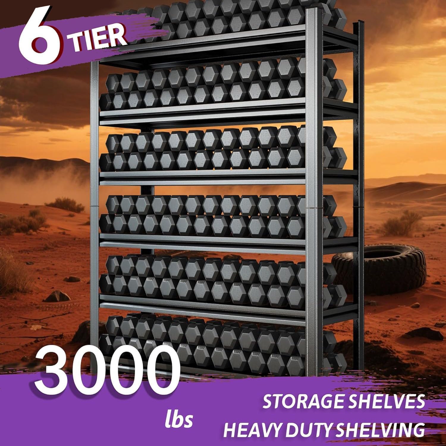 Storage Shelves, Heavy Duty Metal Shelving Unit, Adjustable Garage Storage Shelves, Shelves for Garage Storage & Shelving Units, Ideal for Basement, Pantry, Warehouse (6-Tier 82"H x 39.3"W x 17.7"D)