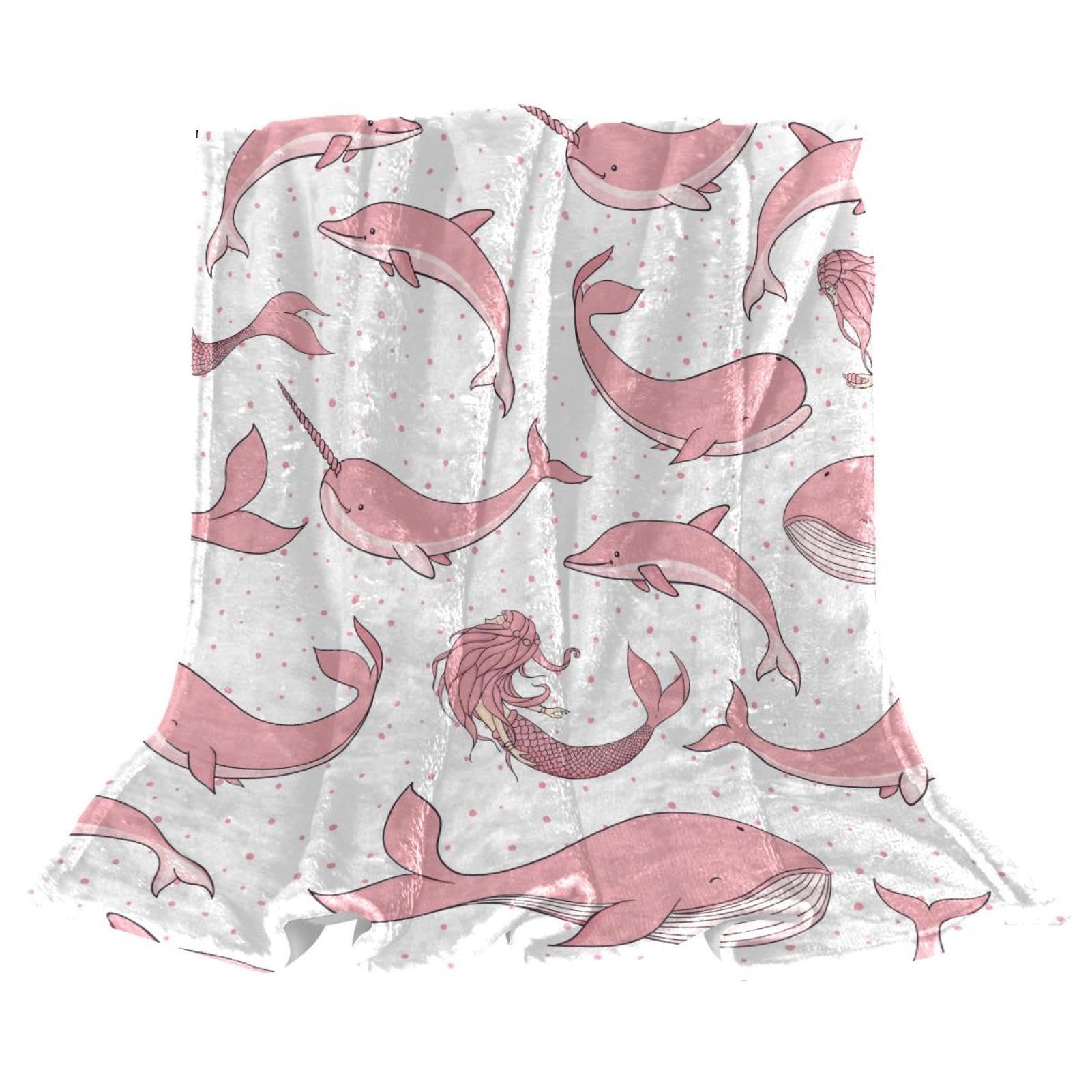 Couverture polaire sirène dauphins grand plaid lit et canapé 150x200cm