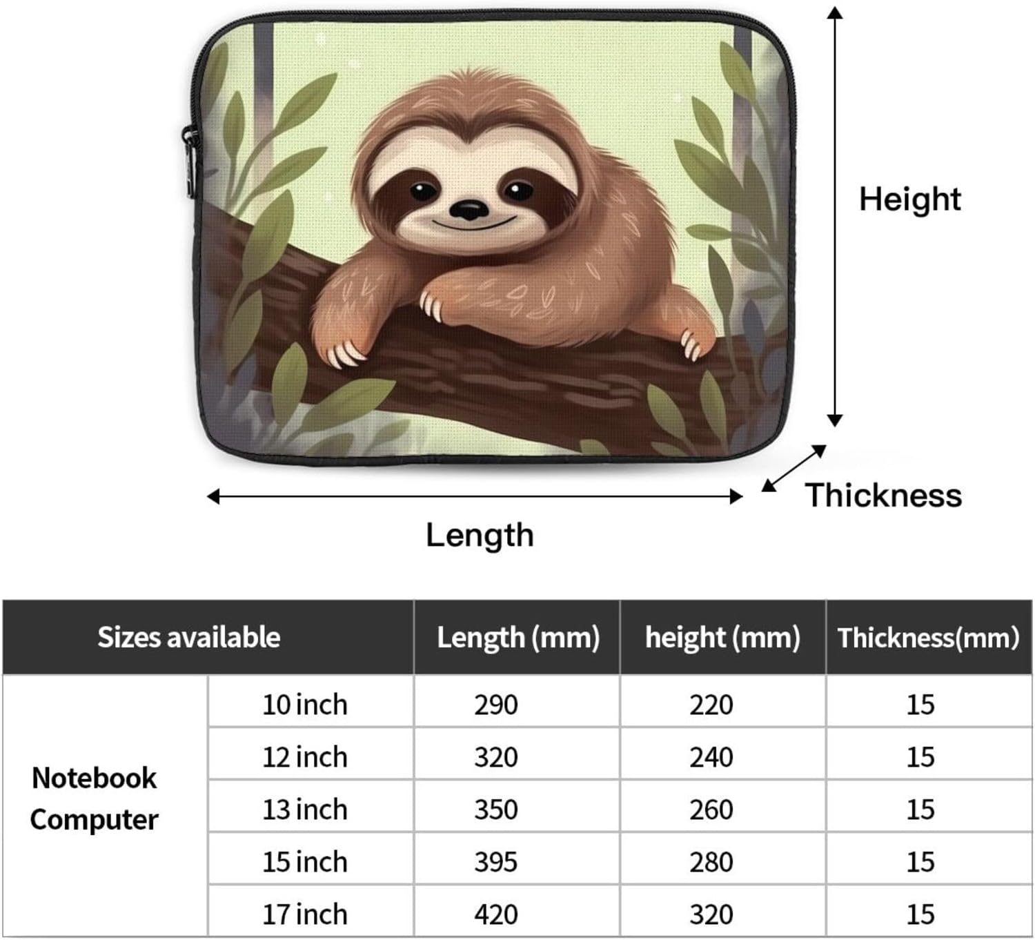 10 Inch Laptop Sleeve Bag Waterproof Shockproof Laptop Case Bag Cute Sloth Computer Skin Bags Lightweight Tablet Carrying Case image 4