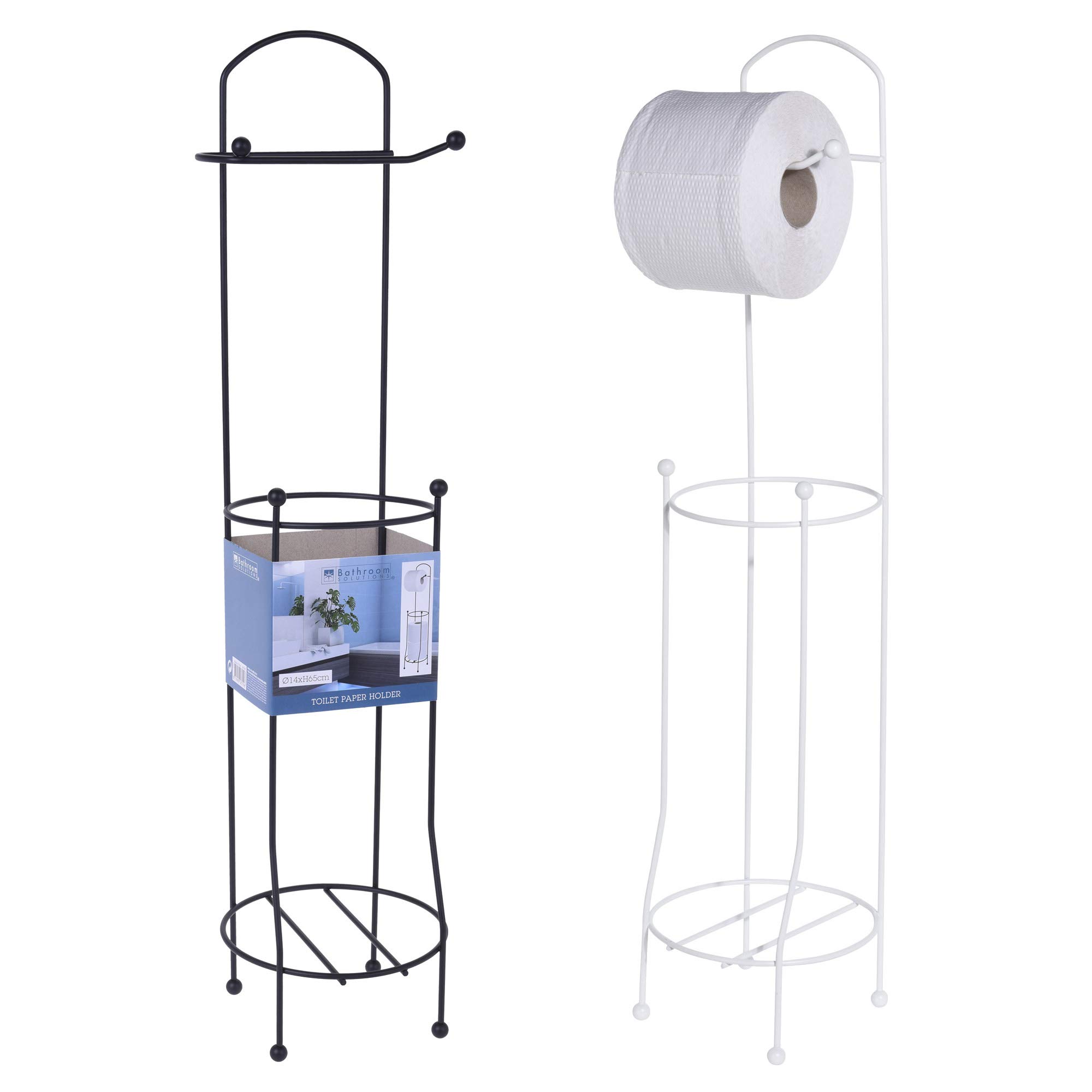 Urbnliving Black Freestanding Rust Free Metal Toilet Roll Holders - Holds 4 Toilet Paper Rolls - Available In And White (Black)