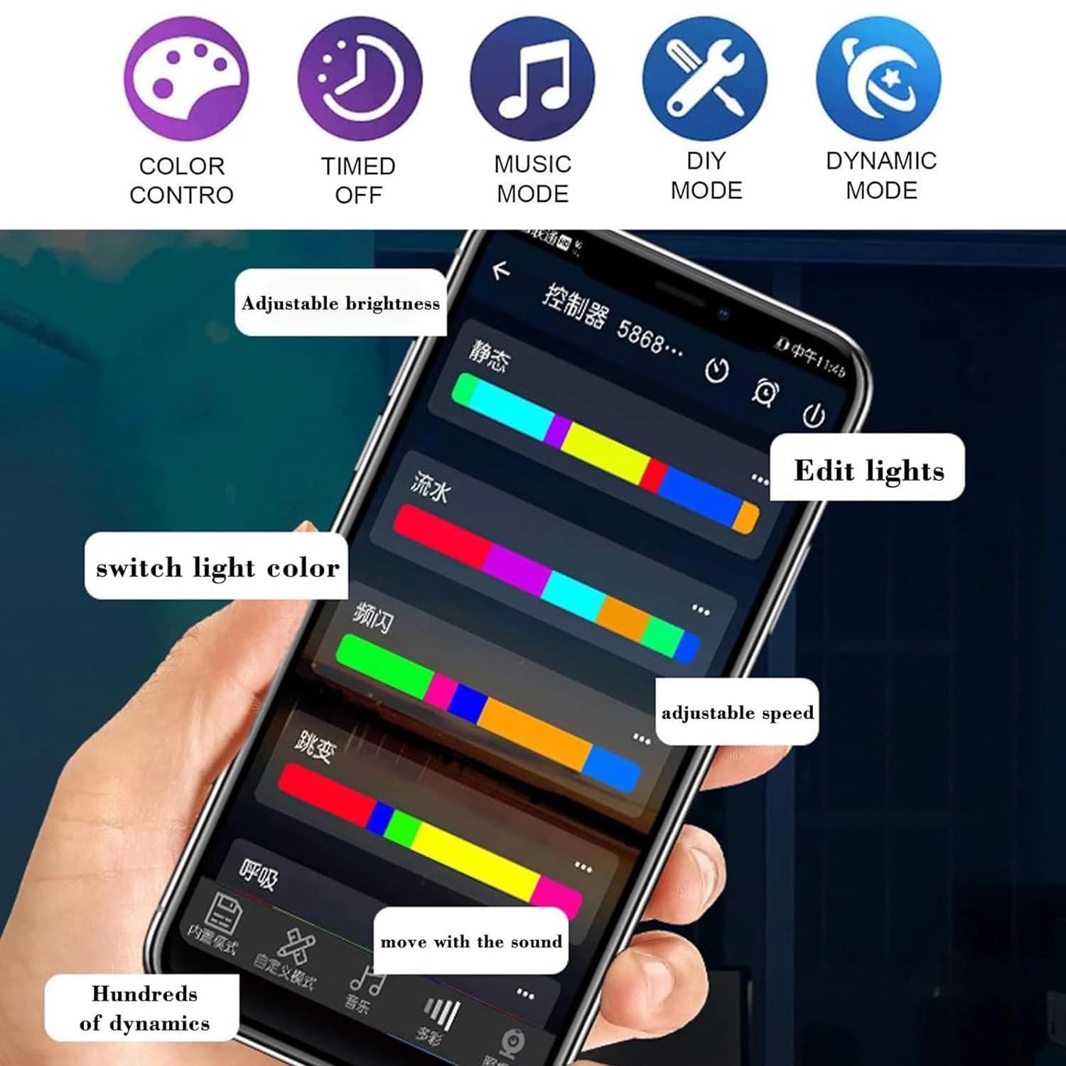 Lámpara De Nube De Trueno RGB De 5 M, Luces Nocturnas Inteligentes LED, Lámpara De Nube De Trueno Creativa De Bricolaje Muy Fresca, Luz De Ambiente De Barra De Pared con Sensor De Tecnología