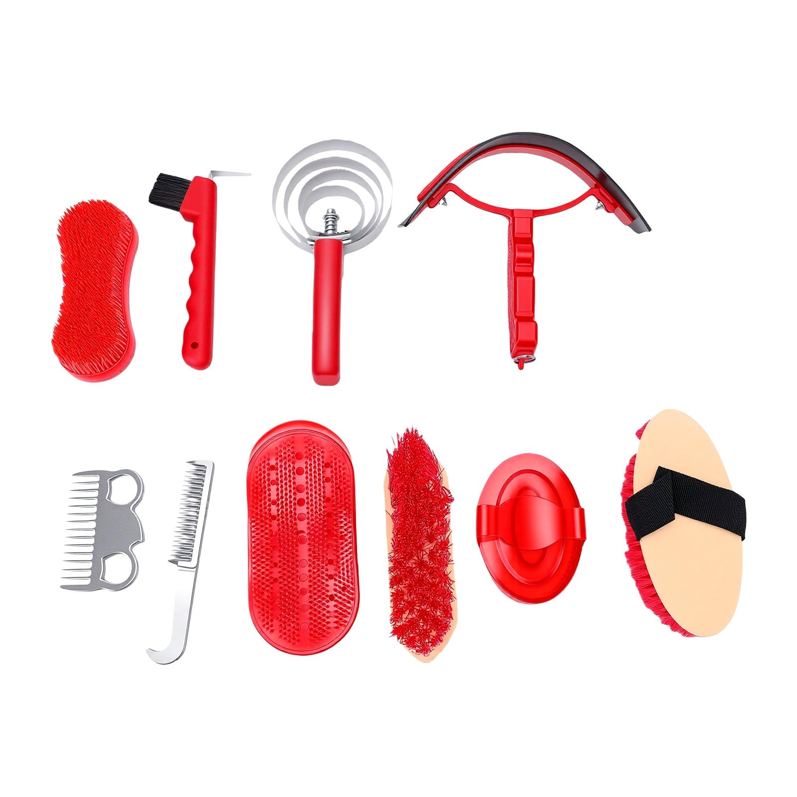 Kit per Toelettatura Cavalli da 10 Pezzi, Set di Forniture per Selleria Set Spazzole per Cavalli Pettine per Pulizia per Cura Equina per Toelettatura Fattoria Spargimento
