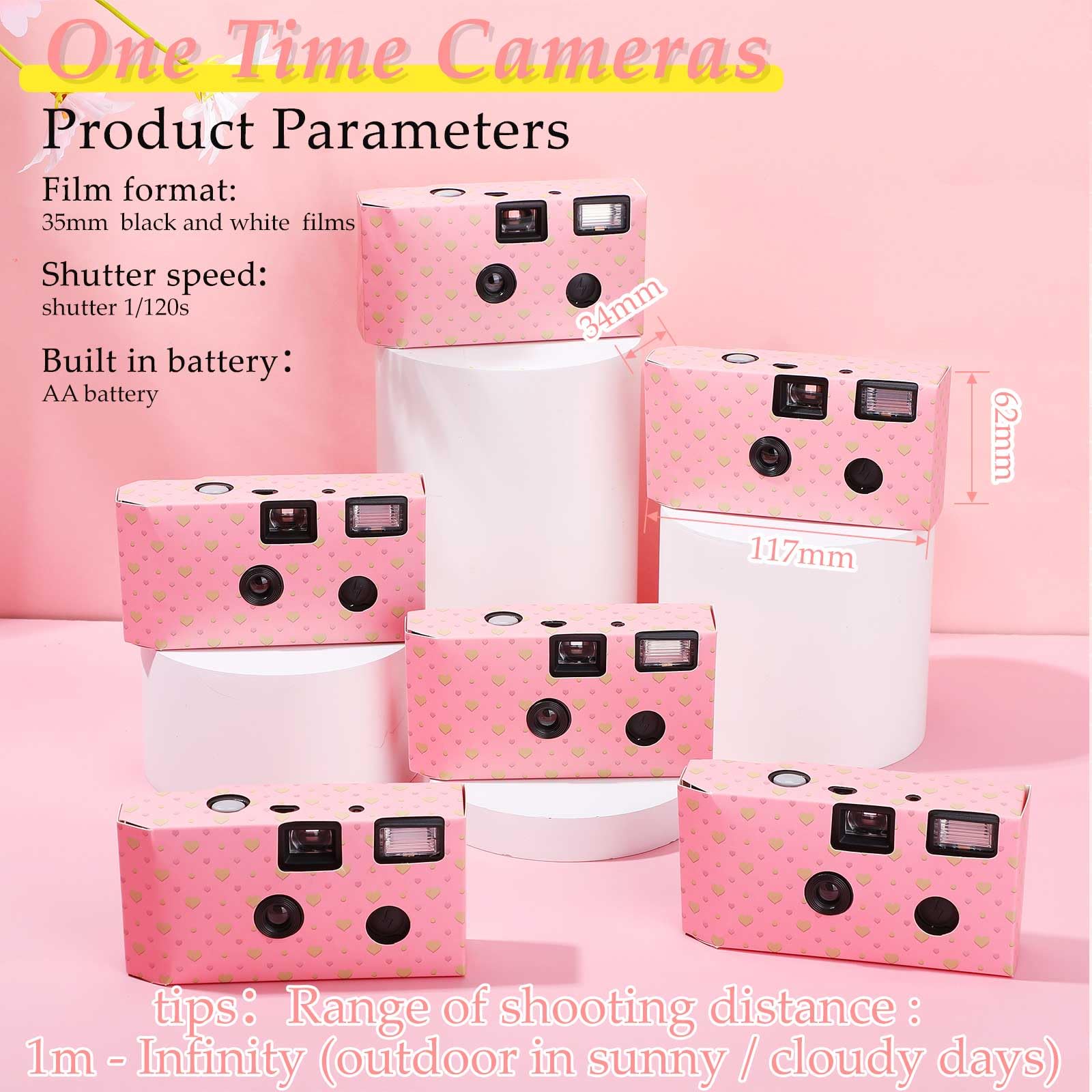 Paquete de 6 cámaras Desechables a Granel para Bodas, cámara de un Solo Uso de 35 mm con Flash Desechables, cámara de una Sola Vez, película en Blanco y Negro para reuniones, Bodas, Aniversarios
