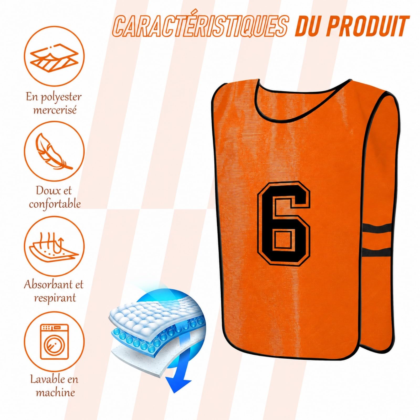 Chasubles de Football Adulte – Lot de 12 Gilets d’Entraînement Réversibles Numérotés pour Matchs et Sports d’Équipe – Maillots Respirants pour Foot, Basket, Volley – Vert/Orange