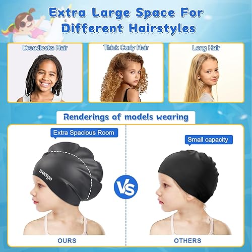 Miniatura 2 de Seago Gorro de natación de pelo largo para niños y jóvenes, de silicona, impermeable, para niñas y niños