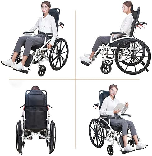 Miniatura 9 de Silla de ruedas reclinable completa para adultos, sillas de ruedas plegables ligeras, respaldo alto y reposacabezas extraíbles, silla de ruedas