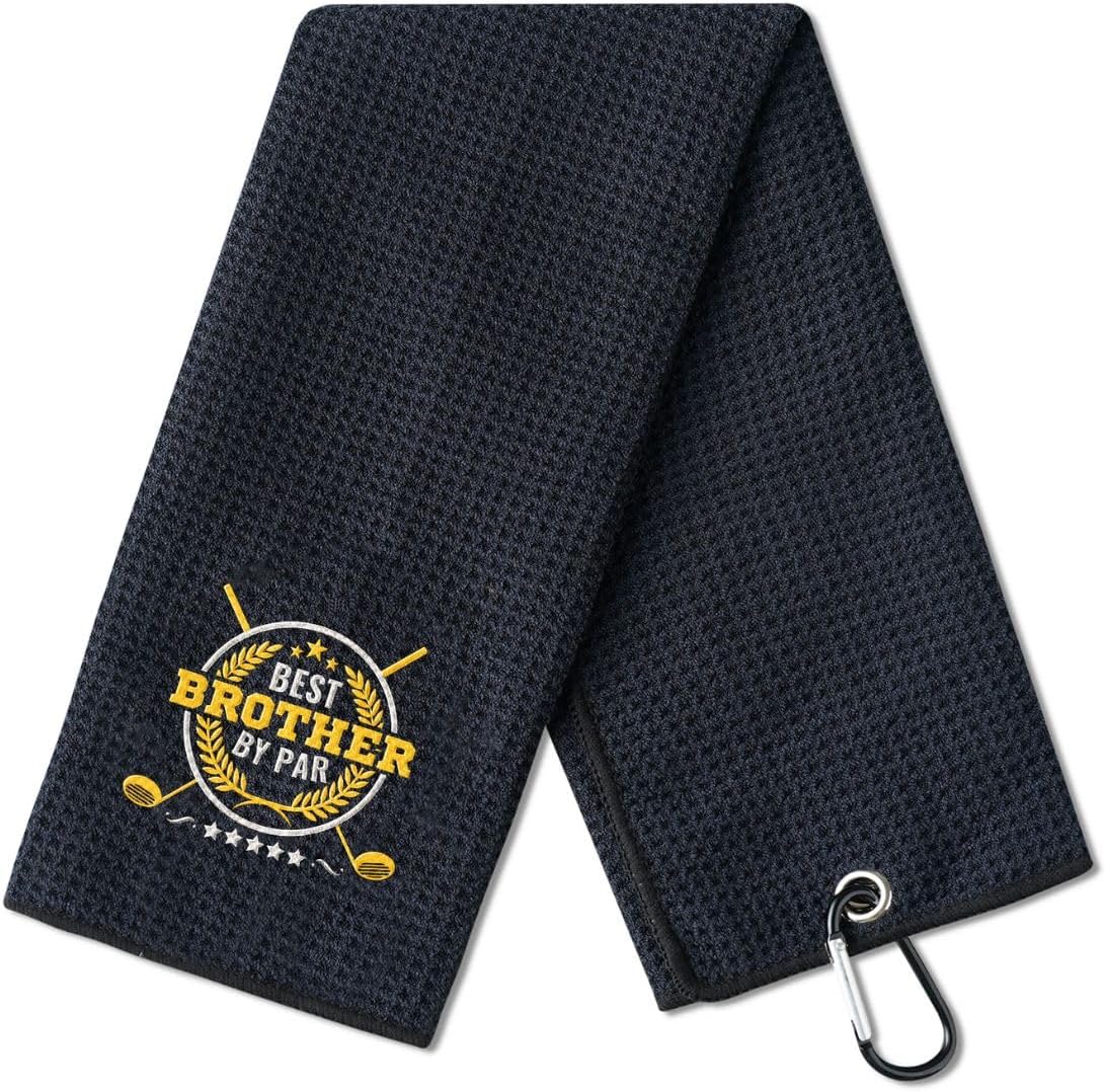 Brother Gifts Golf Towels, Golf Accessory for Golf Bags, Golf Gifts for Men on National Golf Day, Retirement, 16x24in Microfiber Golf Towel, Black