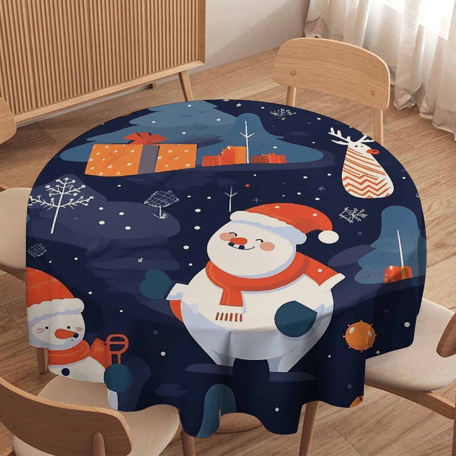 Nappe ronde lavable bonhomme de neige : décoration table salle à manger et cuisine de fête
