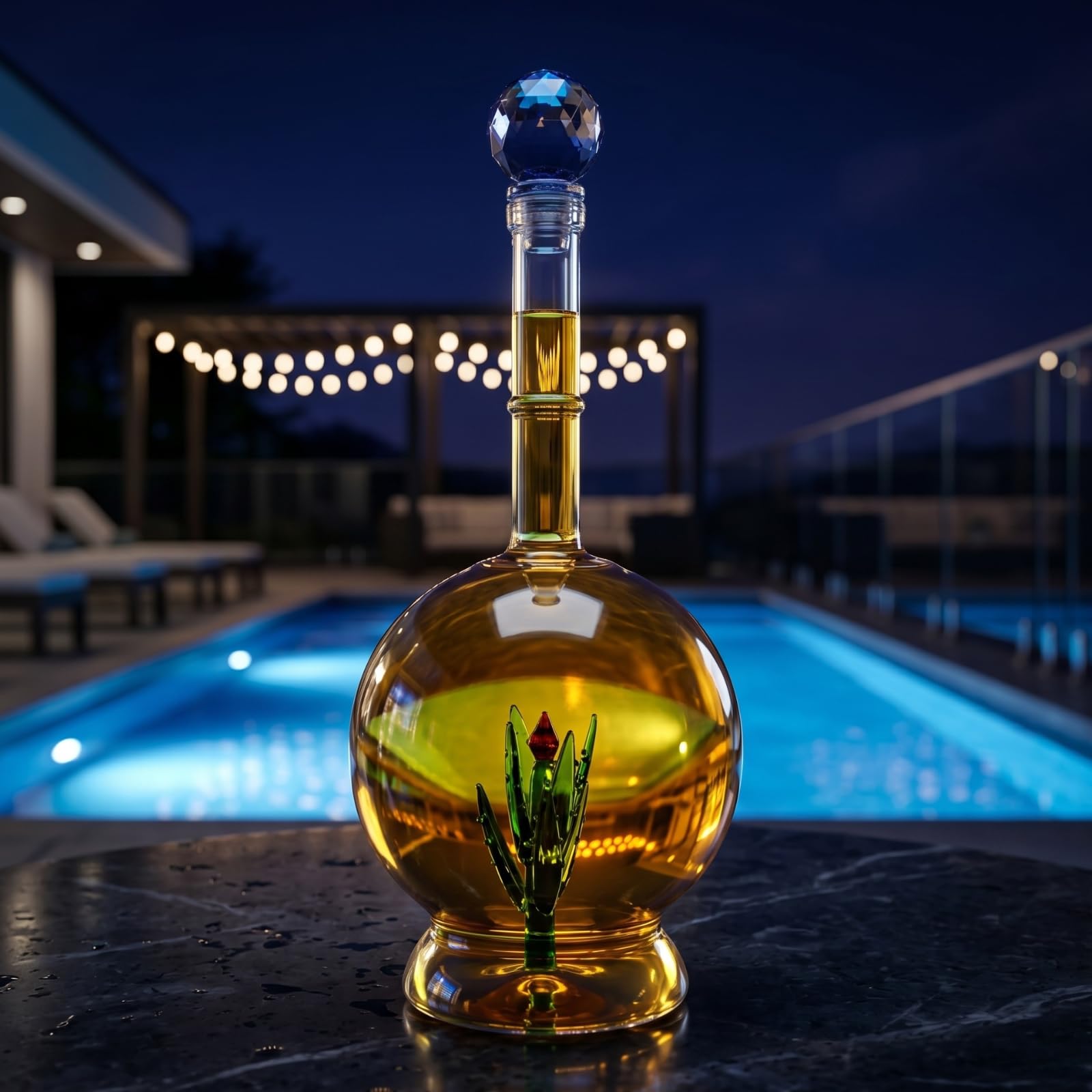 Carafe à décanter à l'aloe vera avec plante d'agave, design rond, carafe en verre parfaite pour bar ou fête à tequila, forme unique, cadeau pour lui, elle, décoration d'intérieur – Grande bouteille de