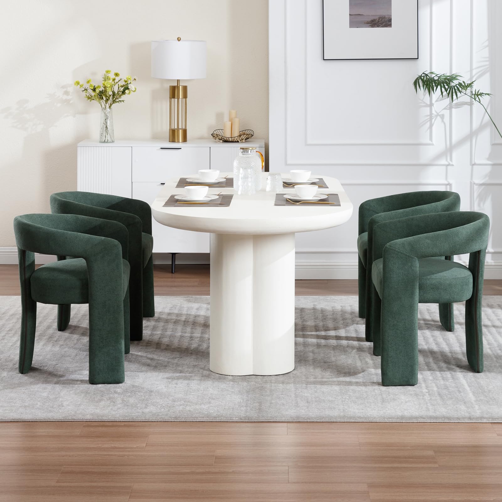 KIVENJAJA Dining Chairs Modern Boucle Upholstered Barrel Kitchen Chair with Round Back & Arm, Multipurpose Comfy Accent Armchair for Dining Room Living Room, Green. ((( only 1 ))) 