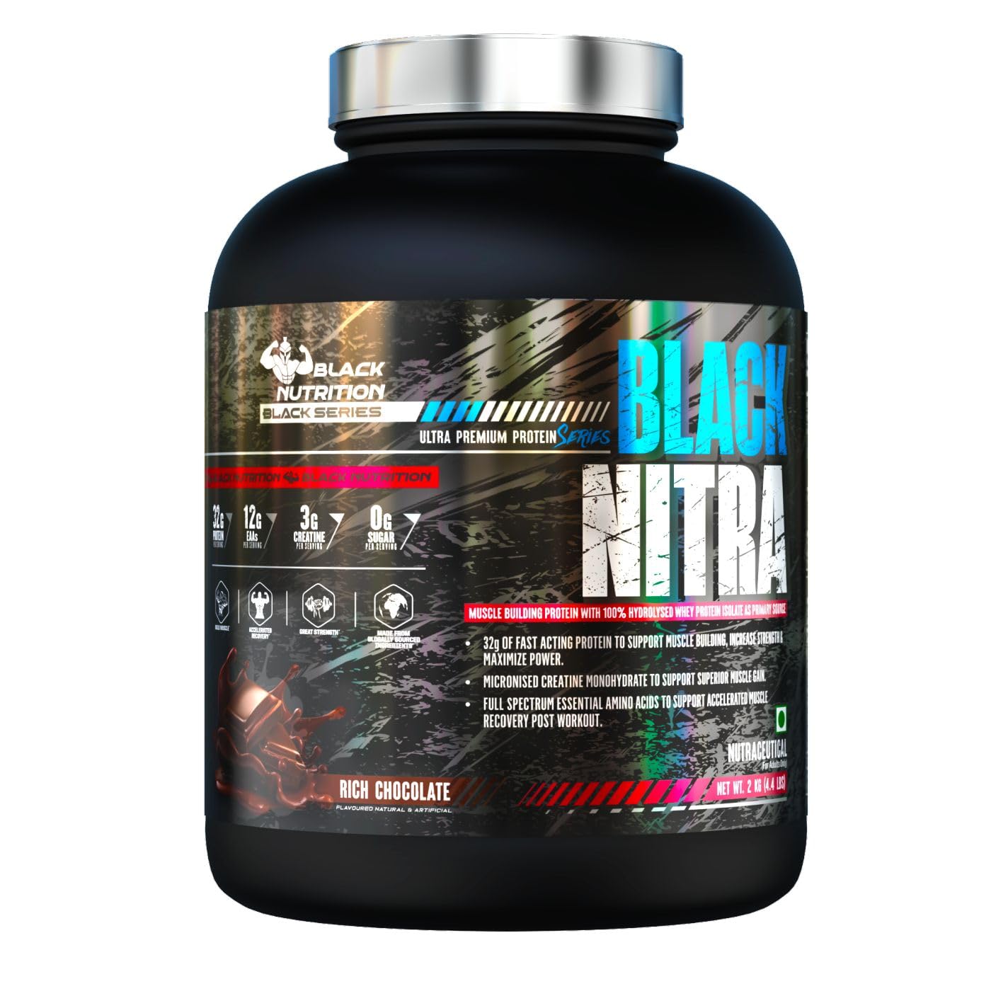 Nitra Muscle Mass & Weight Gainer, Lean Whey Protein Muscle Mass Gainer Calorie-enriched with 32gm Protein, 12gm EAA's, 3gm Creatine [2 Kg, Rich Chocolate]