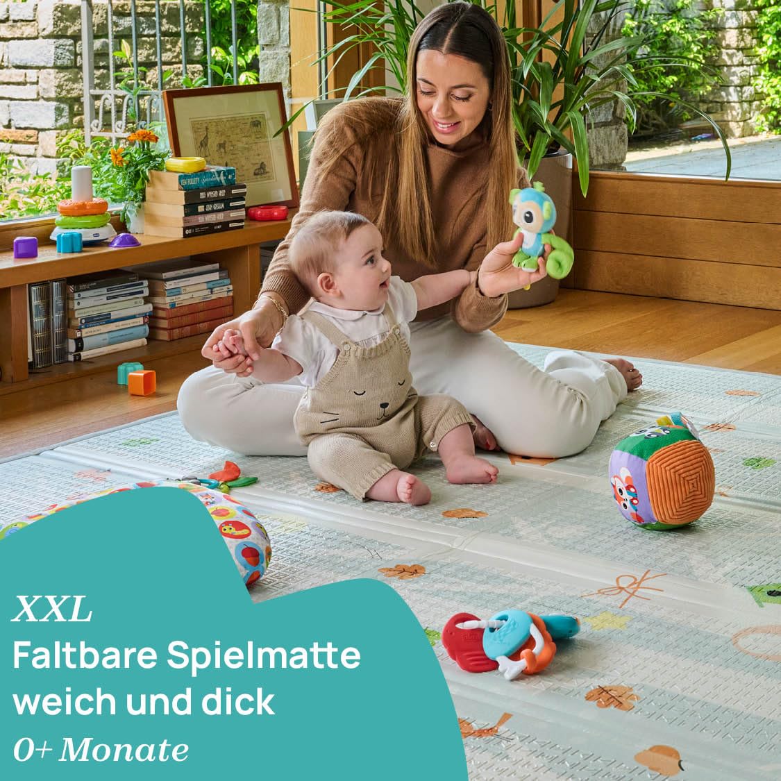 Chicco Krabbelmatte Baby, Extra groß, 200x180 cm, Stärke 1.3 cm, wenbare Spielmatte Baby, mit Tieren und Landschaft, Double Face, faltbar, Superweich und farbenfrohes, für das Kinderzimmer, 0+ Monate