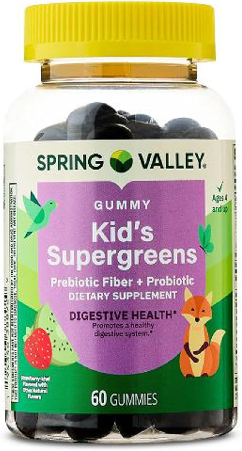 H4U Spring Valley Kids Supergreens with Prebiotic Fiber and Probiotic, Vegetarian Gummies, 60 Count