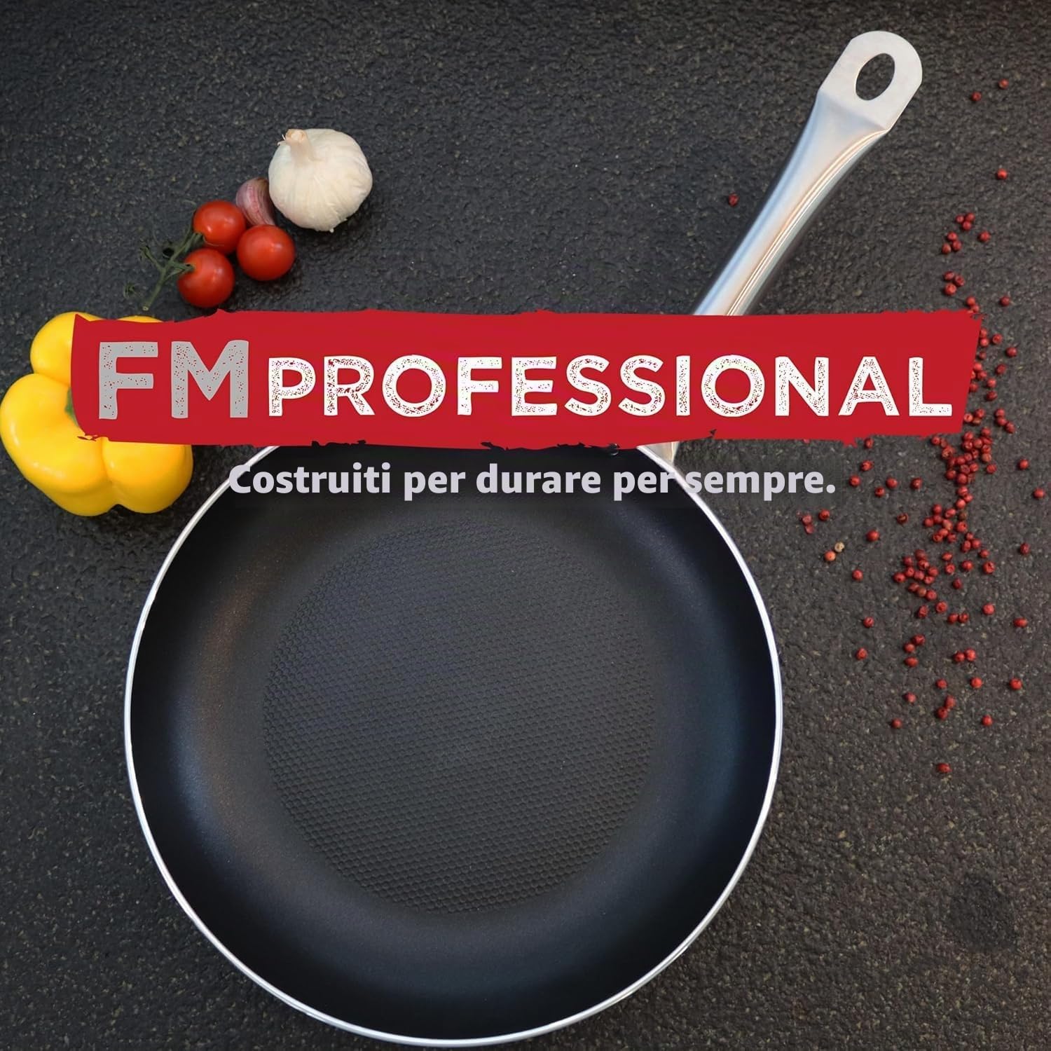 FMprofessional Set di 3 padelle professionali 20/24/28 cm, in alluminio leggero e resistente, adatte per induzione e tutti i tipi di cucine, antiaderente doppio strato, struttura a nido d'ape