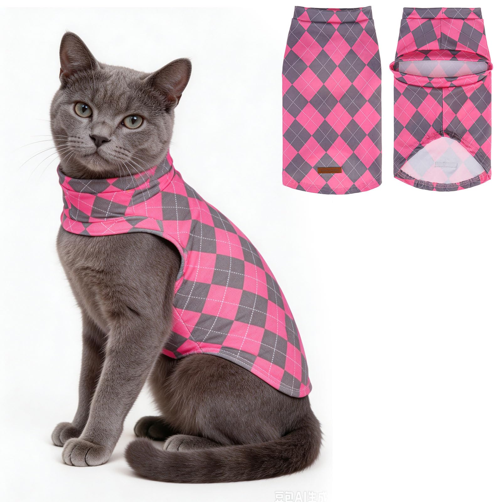 EXPAWLORER Cat Jumper Warm Fleece Cat Clothes, Argyle M