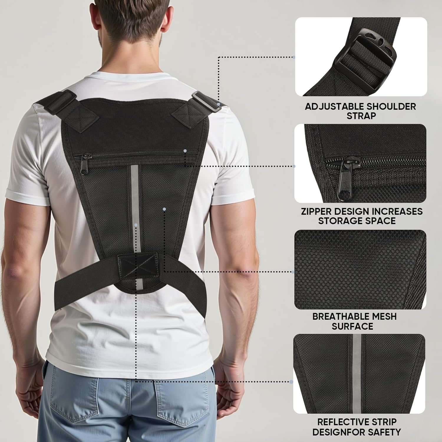 Outdoor Chest Pack for Men Women, 900D Oxford Durable Chest Bag With Detachable Mini Coin Pouch, for Hiking Camping Running Cycling Gym (Black) - Image 4