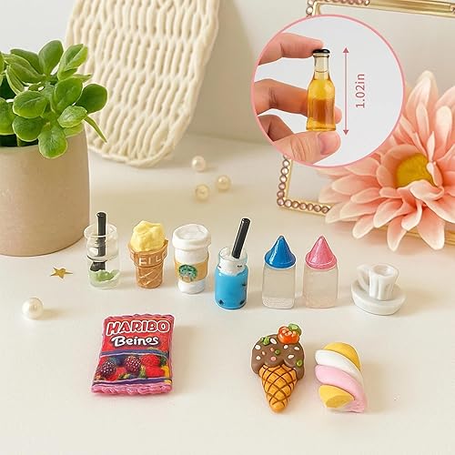 Miniatura 5 de HKLMRO 150 piezas de botellas de comida y bebida en miniatura, latas de refresco para casa de muñecas de adultos, juguetes de simulación de cocina,