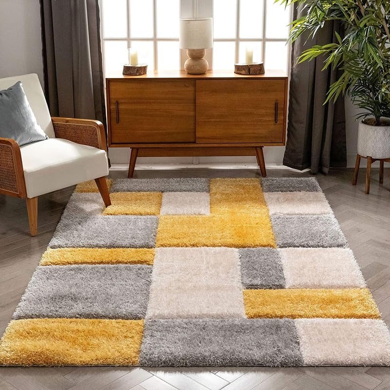 Image of Shaggy Area Rug for Living Room and Bedroom 5X7 FT Soft Plush Floor Carpet with Fluffy Texture, Modern Decorative Rug,Bedside and Indoor Spaces,MUSTURD