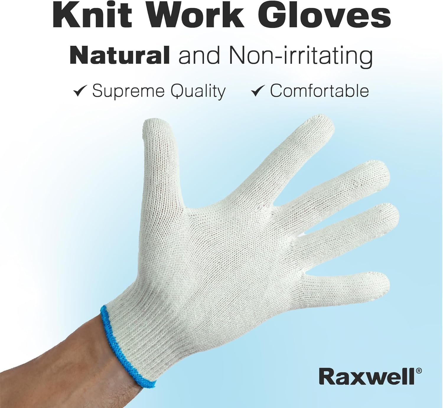 Raxwell White Cotton Gloves - Premium Knit Work Gloves, 12 pairs - Durable Liners for BBQ, Painting, Gardening, Industrial, & Mechanics, Natural Color, Size Large