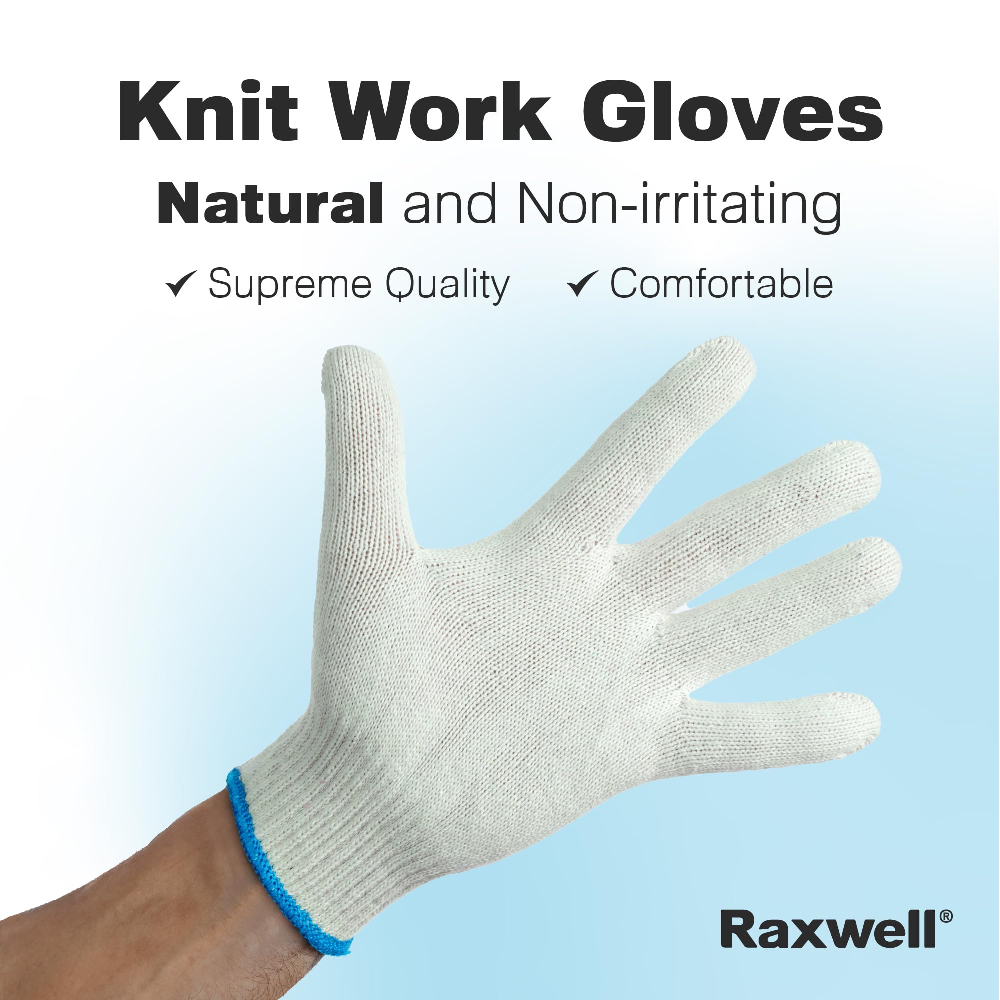 Raxwell Guantes de algodón blanco, guantes de trabajo de punto premium, 24 guantes, forros duraderos para barbacoa, pintura, jardinería, industrial y mecánica, color natural, talla L