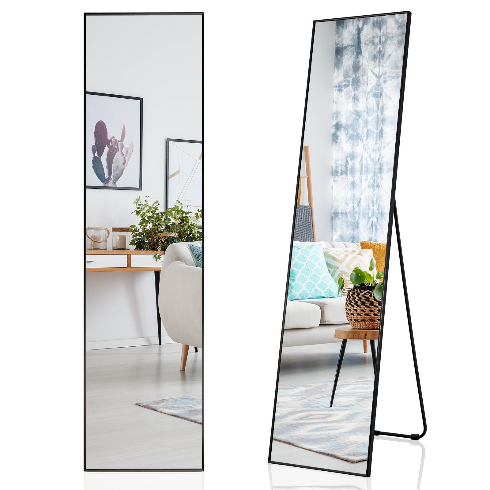 LIFEZEAL Espejo de Pared Largo, Espejo de Entrada Rectangular, 160 x 40 cm para Salón, Dormitorio, Baño, Moderno y Elegante (Negro)