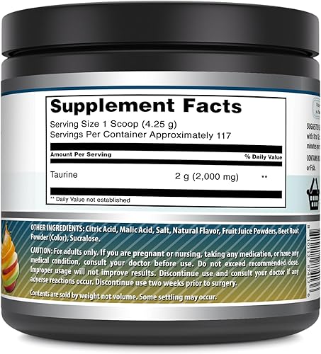 Miniatura 2 de Amazing Formulas - Suplemento en polvo de taurina de 17.64 oz (1.1 libras), 2000 mg por porción, 111 porciones, sin OMG, sin gluten, fabricado en
