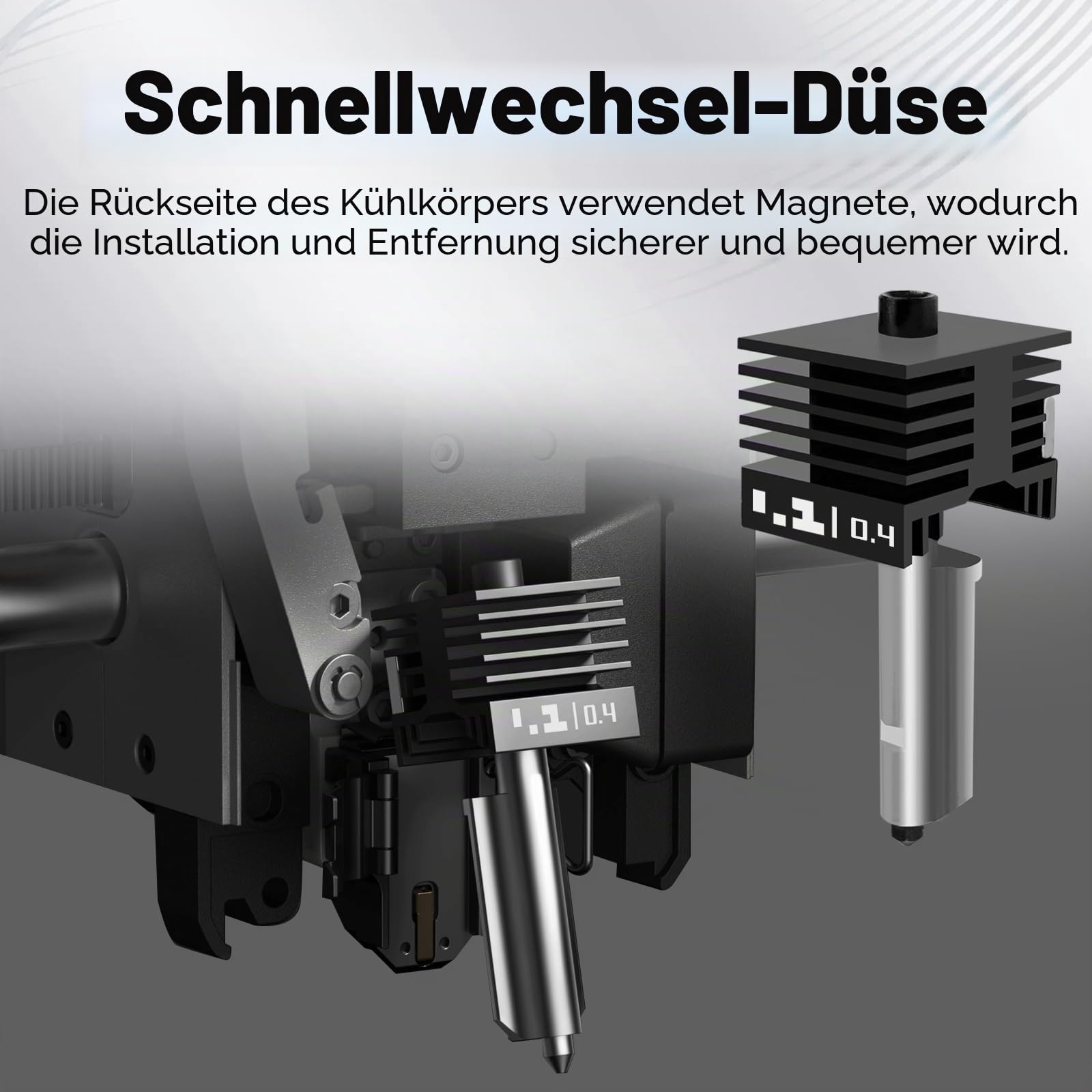 4 Stück Hot End Set für Bambu P2S/H2D/H2S/X2D/H2C/A1/A1 Mini mit 2 Stück 0.4mm und 1 Stück 0.2mm/0.6mm Abnehmbare gehärtete Stahldüse HotEnd Extruder Druckkopf für Bambu Lab 3D-Drucker Zubehör