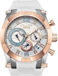 MULCO Watches for Women, Kripton Lady – 46 mm Stainless-Steel Case, Black with Wrist Silicone Band, Quartz Multifunctional Day and Date Movement,Analog Display - Rose Gold Accents, 100m- Waterproof