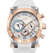 MULCO Watches for Women, Kripton Lady 46 mm Stainless-Steel Case, Black with Wrist Silicone Band, Quartz Multifunctional Day and Date Movement,Analog Display - Rose Gold Accents, 100m- Waterproof