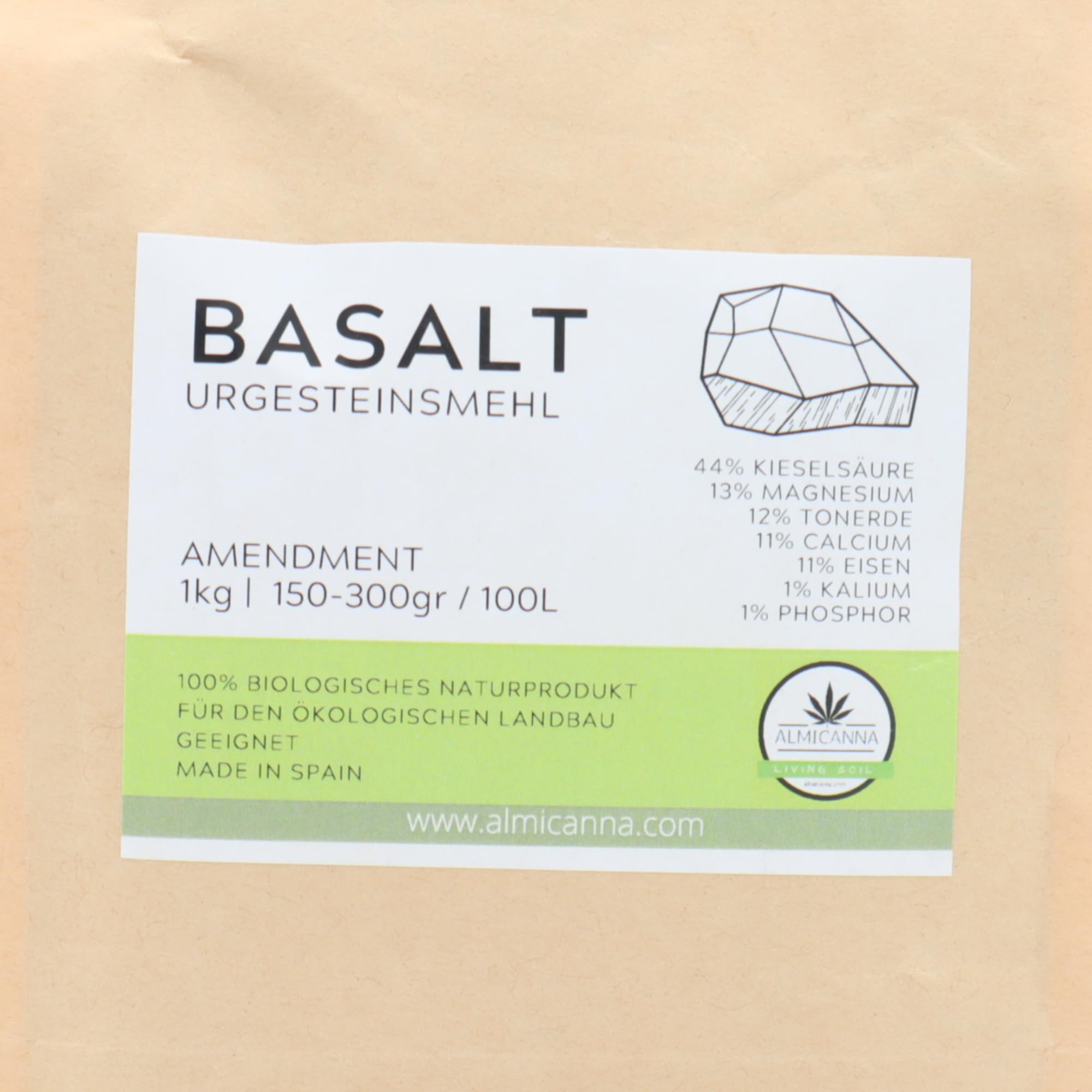 Farine de roche de basalte très finement moulue, 1 kg, engrais minéral et aide au sol pour la culture du cannabis