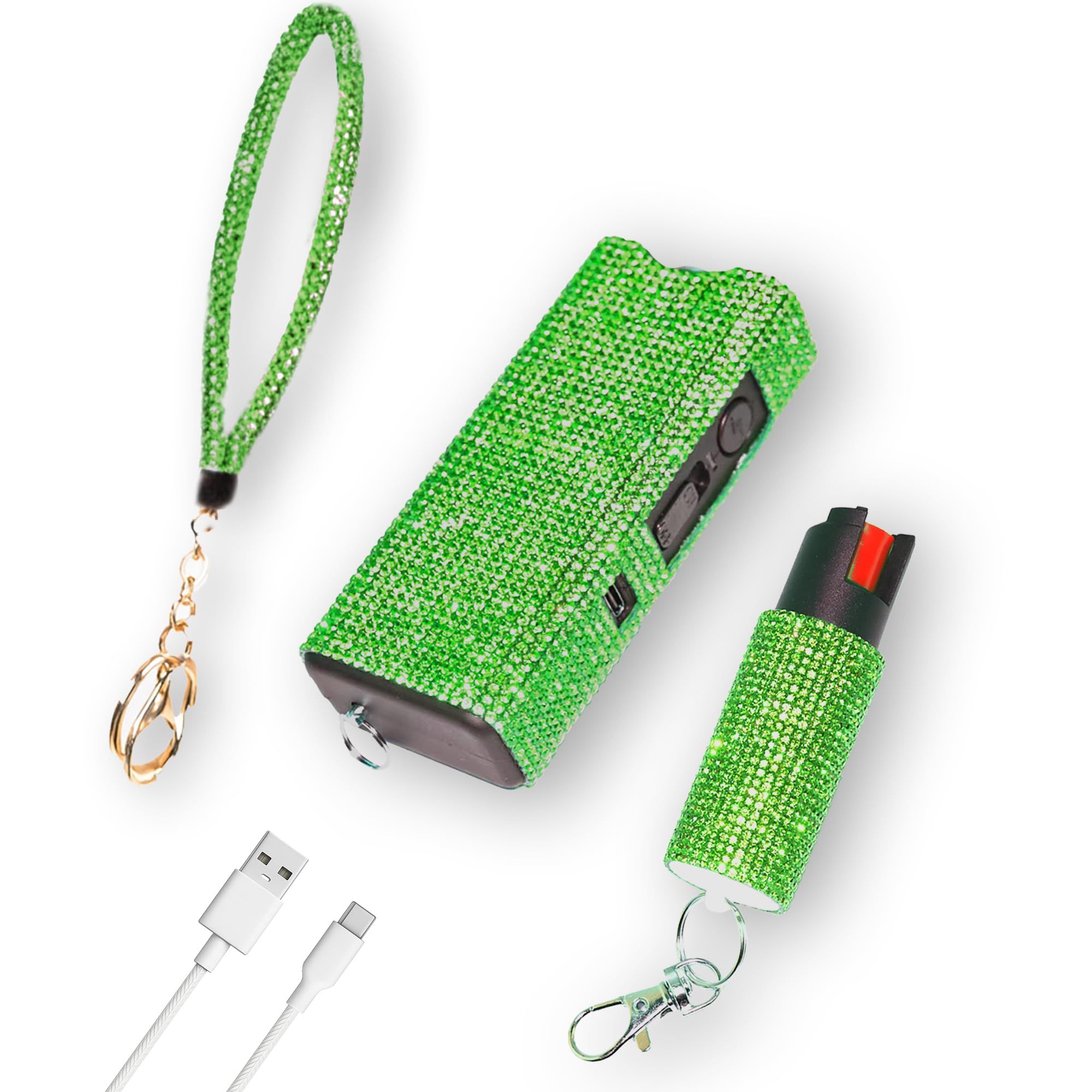 Bling MagiUSA Pepper Spray for Women & Stun Gun & Bracelet Self Defense Kit- 3in1 Keychain Tazer Painful 1.80 µC Charge, LED Flashlight 150 Lumen,0.58oz OC pepperspray Portable Compact Crystal Tazr