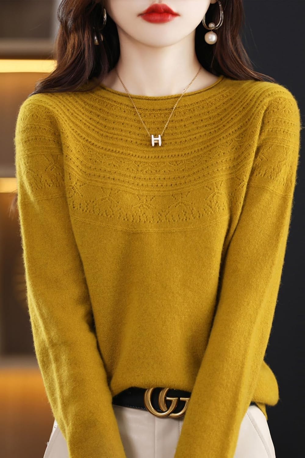 100% Merino Wool Sweaters Women's Fall Winter Warm Soft Knitted Loose Pullover Crew Neck Long Sleeves