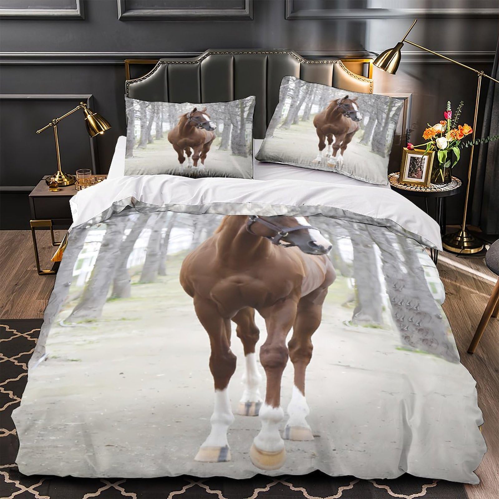 Housse de couette microfibre imprimé 3D chiens anti-plis et facile à laver 200x200