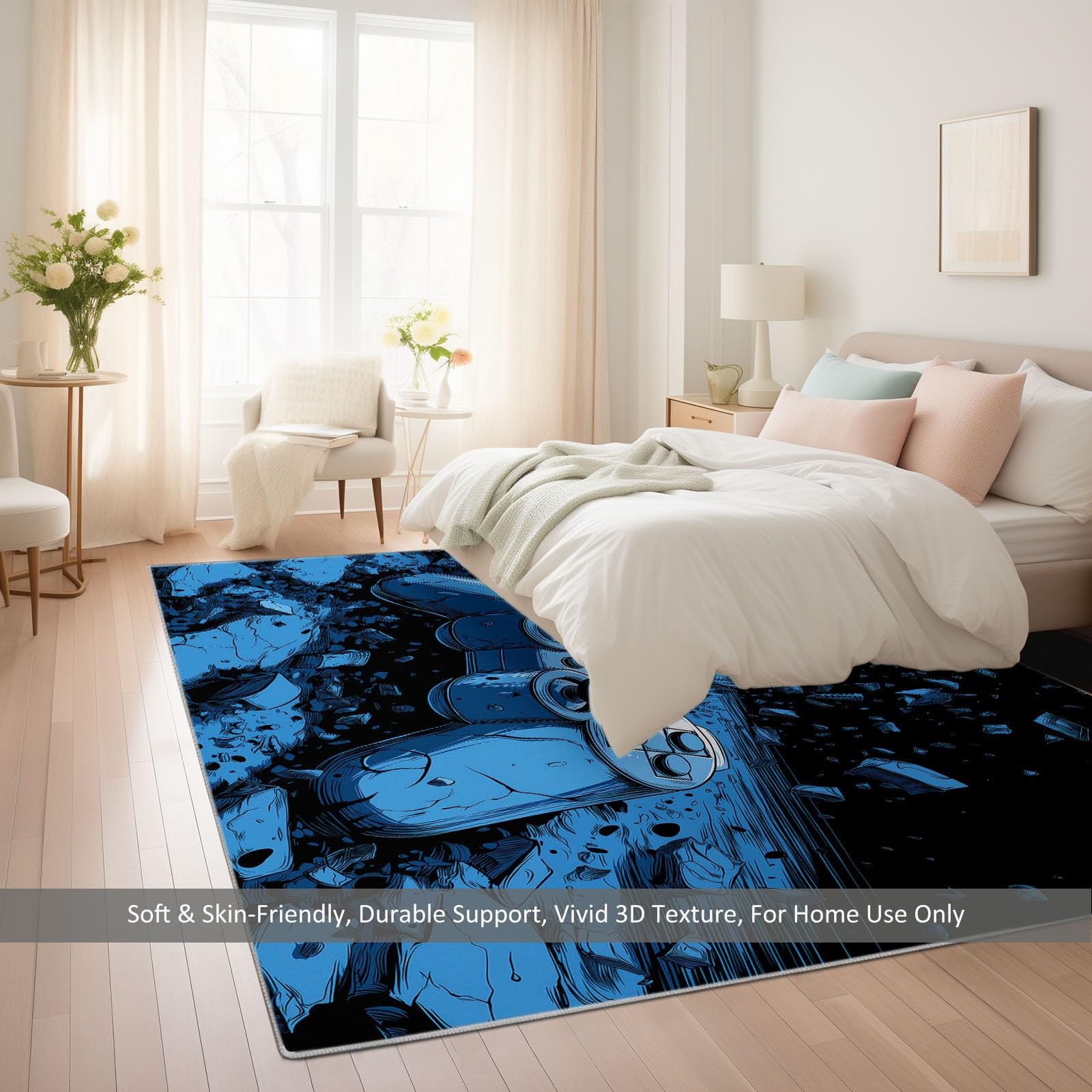 Geometrie-Spiel Crack Teppich 80 x 150 cm, Rutschfester Blauschwarz Teppiche, Waschbarer Badteppich Wohnzimmerteppich für Küche, Flur, Esszimmer, Schlafzimmer, Büro