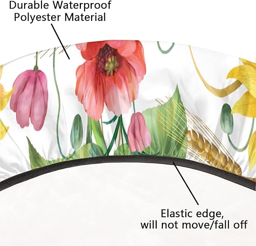 Vista 13 de Pardick Mantel redondo ajustable con flores, mantel redondo de cebada y amapola con borde elástico, impermeable, lavable, se adapta a mesas de hasta