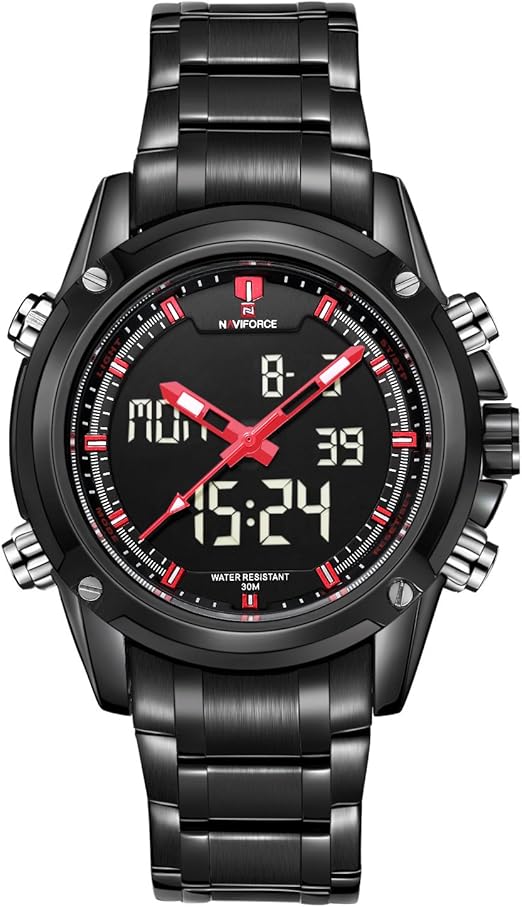 Amazon.com: Naviforce Dual Time Date Men's Quartz Wrist Watch Strainless  Steel Strap Casual Watch 9050 with Gift Box : Clothing, Shoes \u0026 Jewelry
