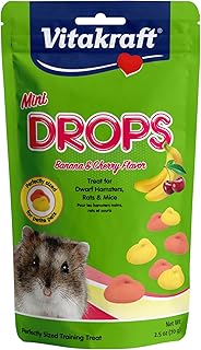 Vitakraft Drops Mini Banana & Cherry Sabor Hámster, Rata y Ratón Enano, 2.5 onzas, Multi