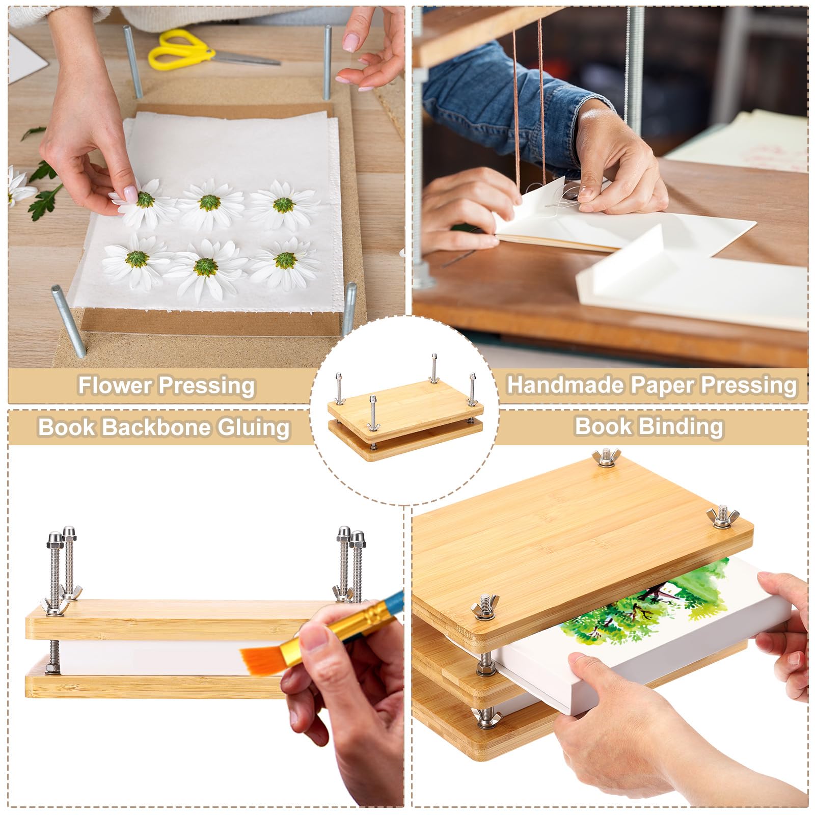 Amazon | PATIKIL 木製製本プレス機 29x20 cm ポータブル 竹製本プレス