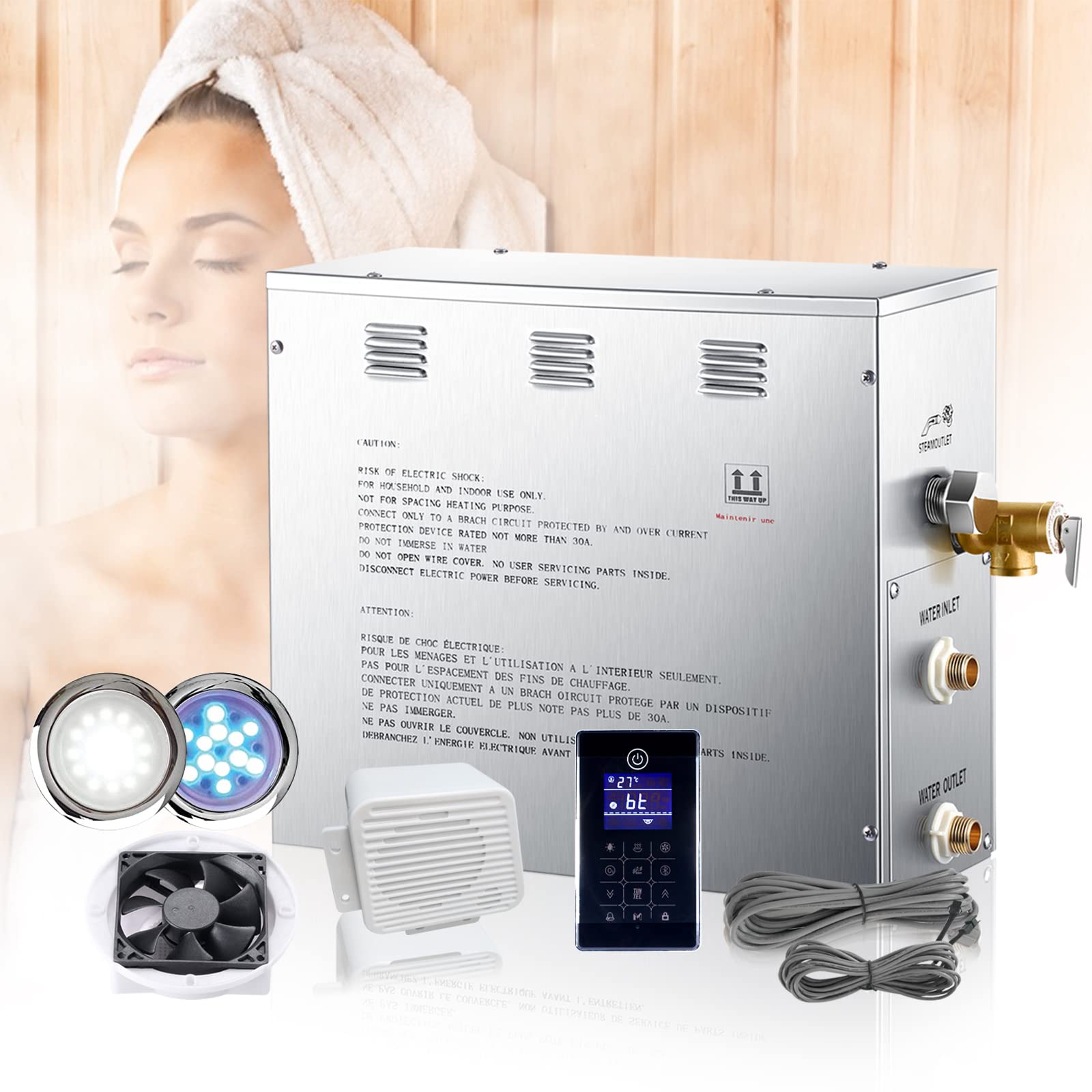 6KW-Single Panel Luxury Self-draining Steam Generator Shower Sauna Bath Home Steam Bath Spa Generator with waterproof Control and Auto Drain 95-131℉ For suitable space heating
