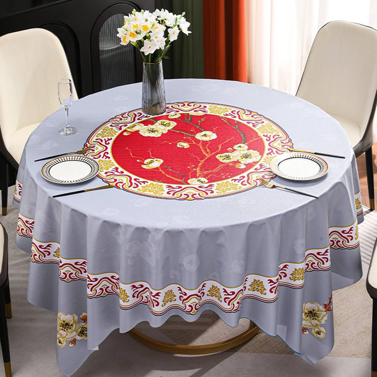 Nappe table ronde 180 cm PVC imperméable anti-tache motif fleuri