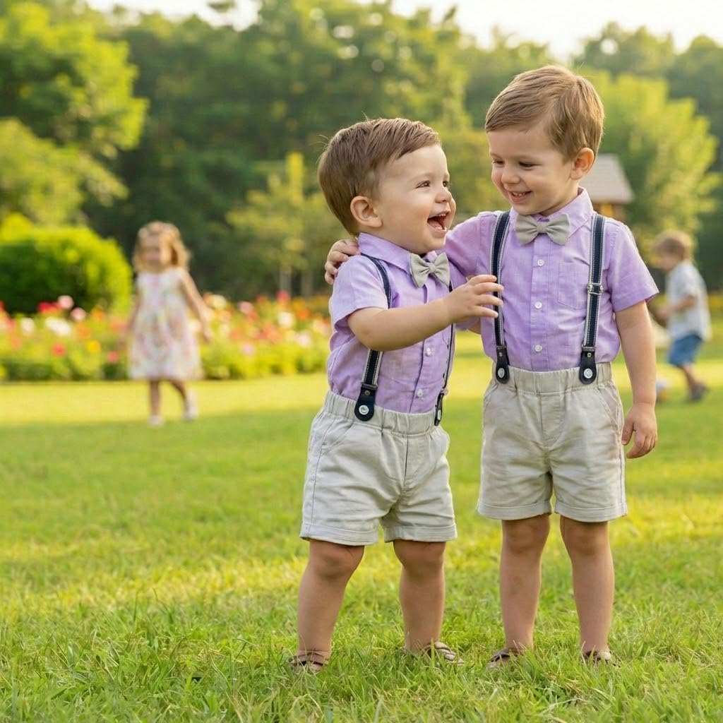 Volunboy Baby Boy Formal Short Set Toddler Summer Gentleman Outfit Kid Short Sleeve Bowtie Shirt Suspender Shorts Suit