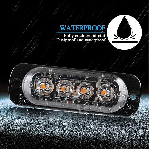 Miniatura 5 de Teguangmei 4 luces estroboscópicas de emergencia ultrafinas de 4 LED, montaje en superficie universal de 12-24 V, barra de luz de advertencia de