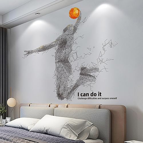 Miniatura 3 de Pegatinas de pared 3D de jugador de baloncesto para dormitorio de niños, calcomanías de sala de estar, calcomanías de pared desmontables para
