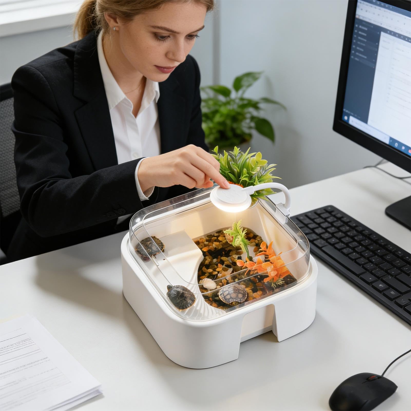 Akwarium dla Żółwi Terrarium Dla Gadów Z Dekoracjami | Habitat Dla Krabów Palmowych I Terrarium dla Krabów Palmaowych Żółwi Agam Brodatych Węży i Pająków do Domu i Biura