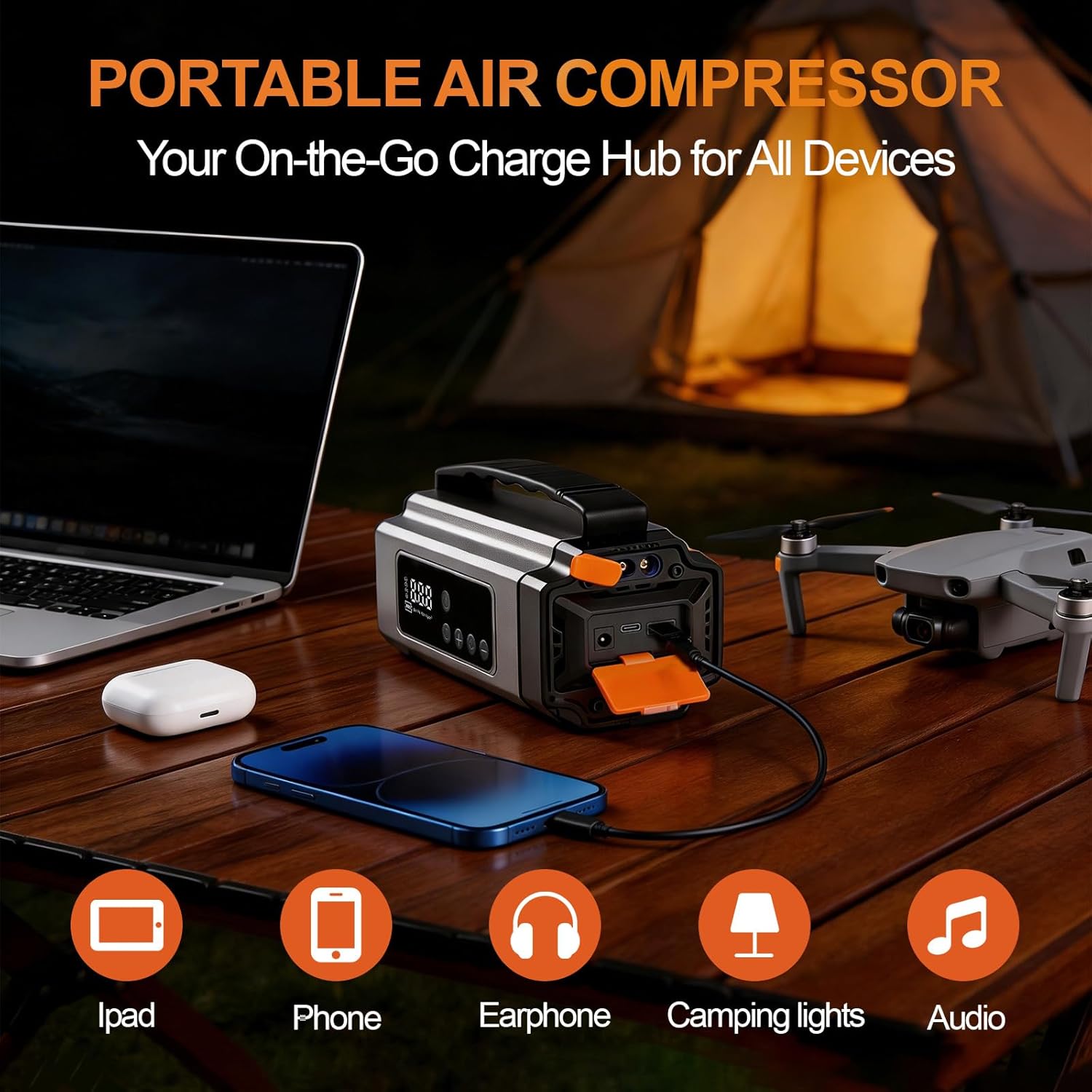 8000A Air Compressor, Portable Tire Inflator with Digital Pressure Gauge, 12V Automotive Battery Booster Pack, Power Bank & LED Light for SUV/Truck/RV Tire in Extreme -30°C~80°C