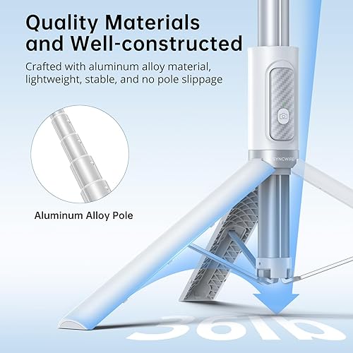 Vista 22 de SYNCWIRE Trípode de teléfono Selfie Stick de 55 pulgadas para iPhone, palo selfie de aluminio extensible todo en uno con control remoto, trípode