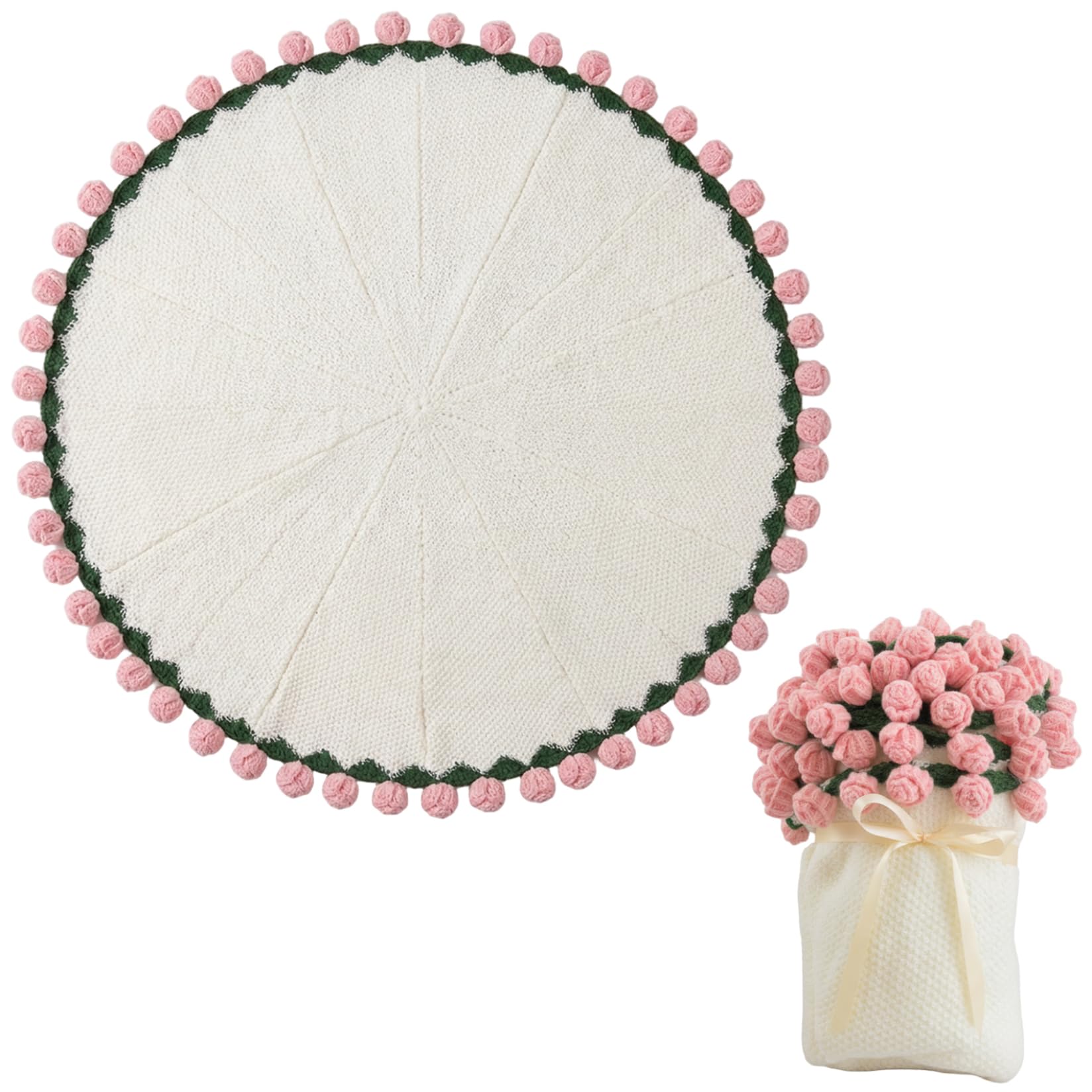 Fleurs au crochet couverture ronde douce en tricot de roses 3D