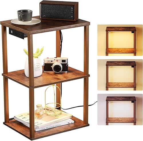 Miniatura 8 de SUNMORY Dimmable LED End Table with Charging Station,Narrow Side Table with 3 Color Temperatures LED Lights,Nightstand Bedside Tables for Small