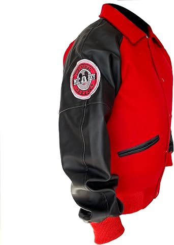 MJ Mickey-Mouse Wool & Synthetic Leather Varsity Jacket for men